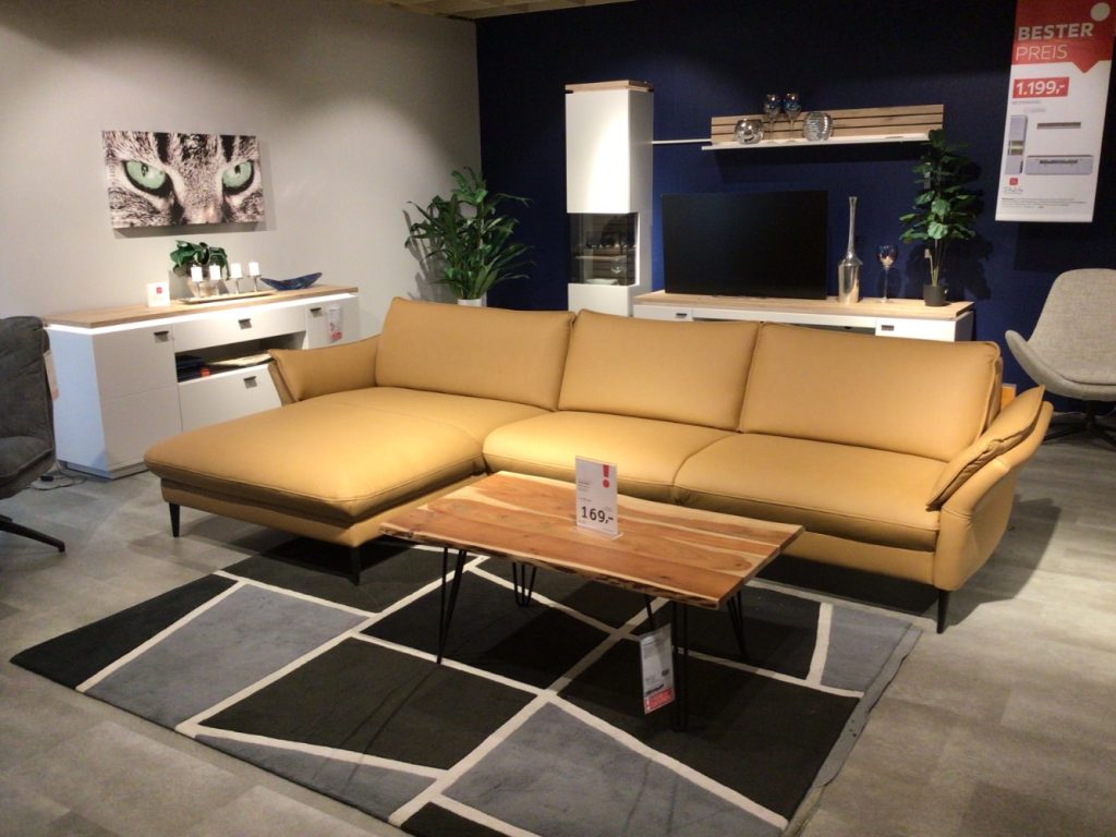 Möbel Ecksofa Bern – Hukla – Echtleder Honig 172x334cm XXXLutz