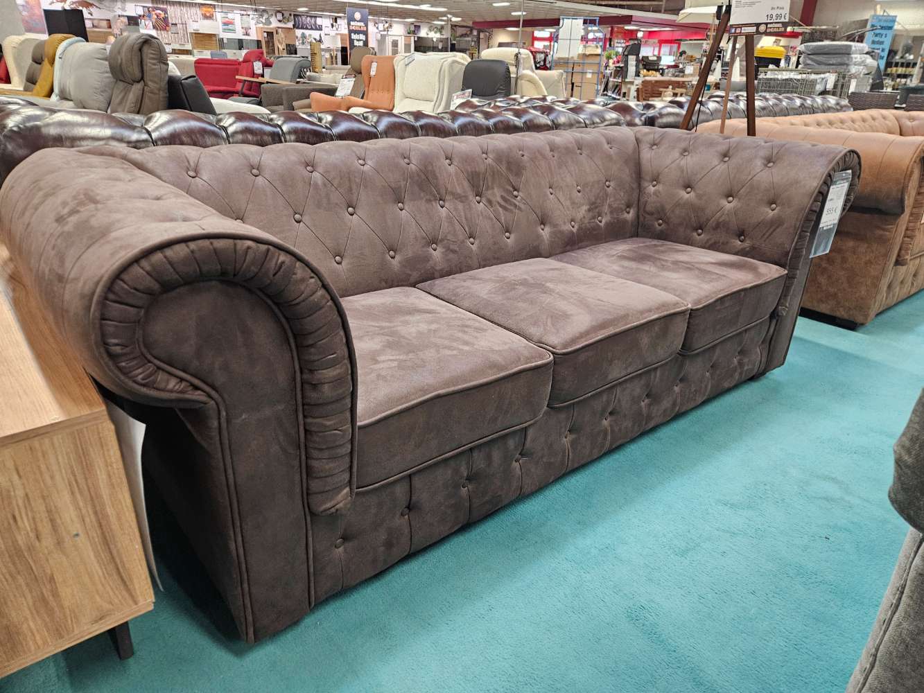 Sofa 3 Sitzer Chester Mikrofaser Dunkelbraun statt 1529€