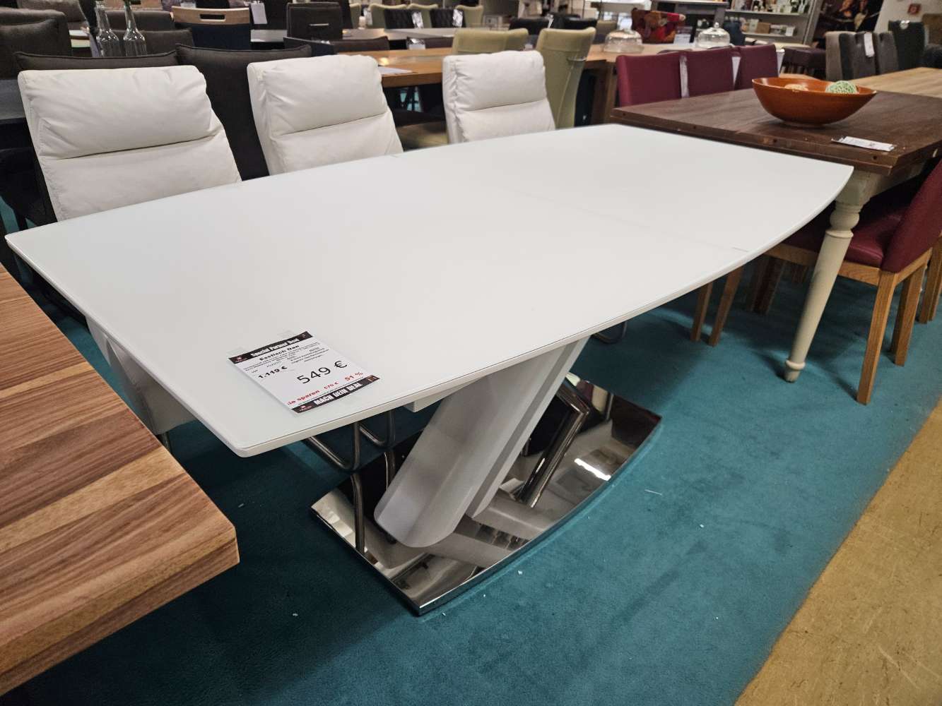 Esstisch Dan weiß lackiert Milchglas statt 1119€