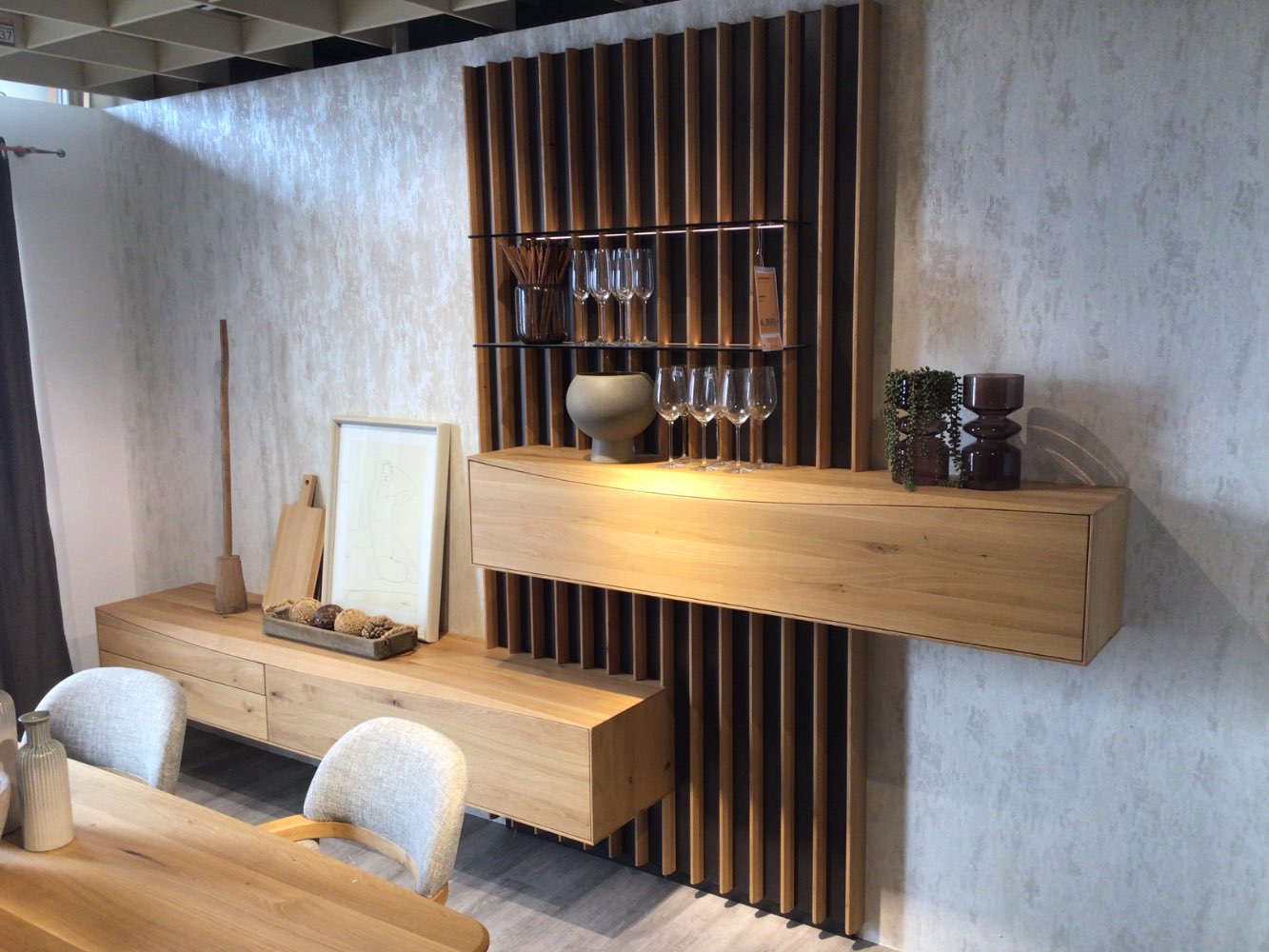 Möbel Wohnwand Anrei Puro Wave EIche massiv Akustikrückwand XXXL