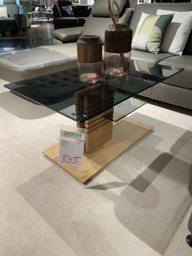 Couchtisch in Wildeiche Bianco mit Rollen und Hydro-Lift-Mechanik