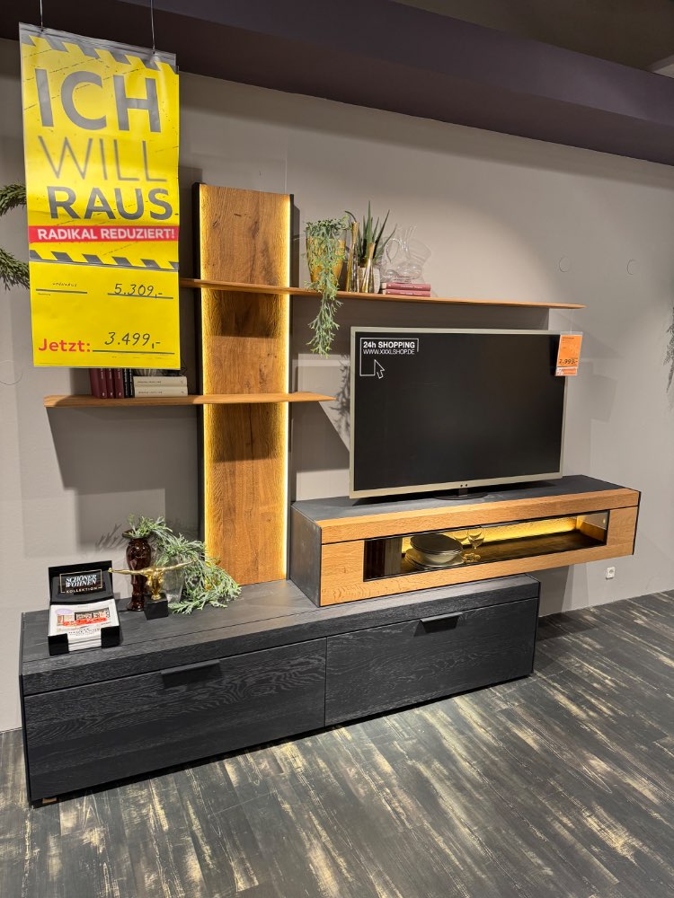 Wohnwand Anthrazit Riffeiche Echtholz XXXLutz Heilbronn