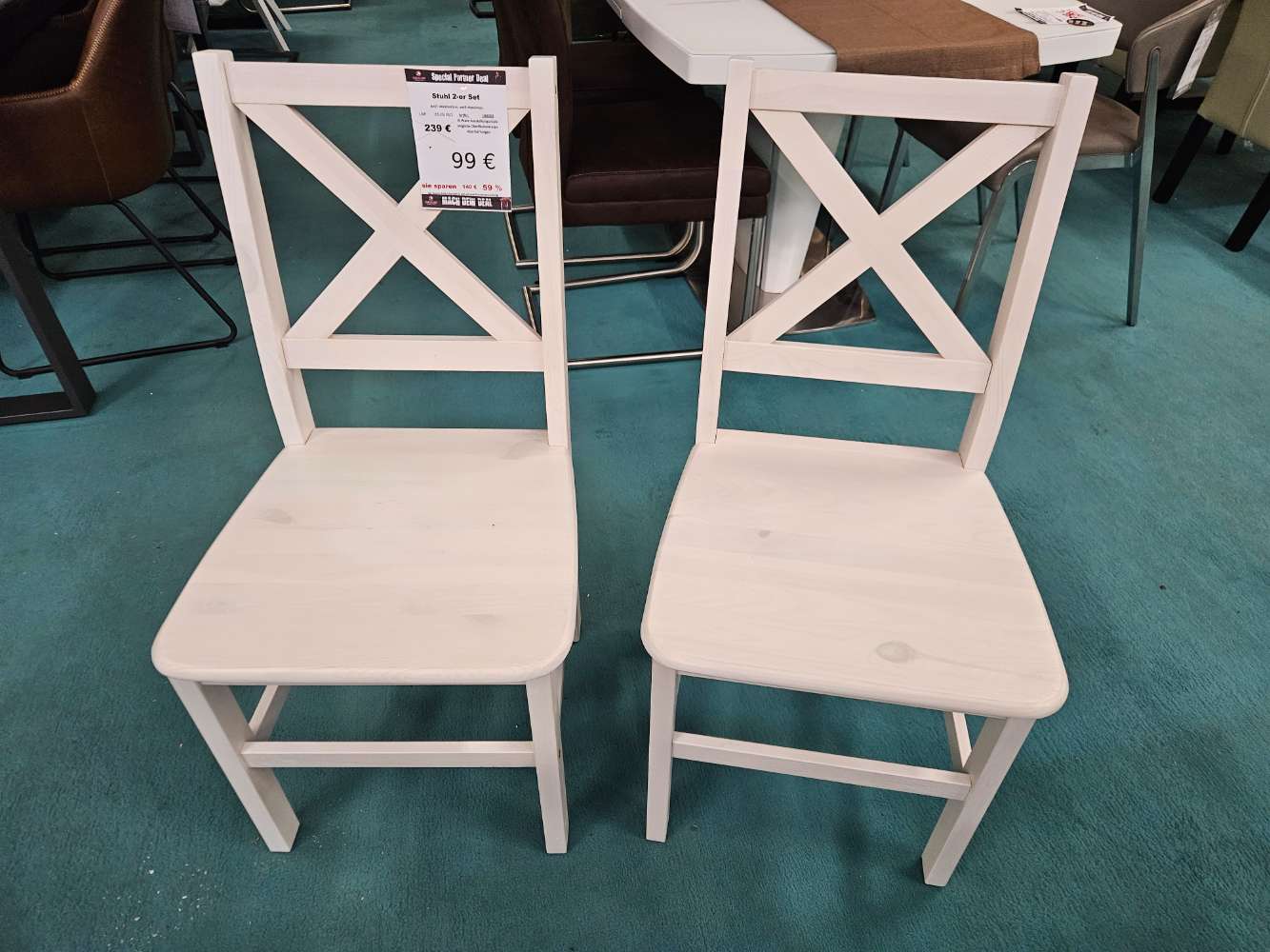 Esszimmerstuhl 2er Set Massivholz Weiß statt 239€