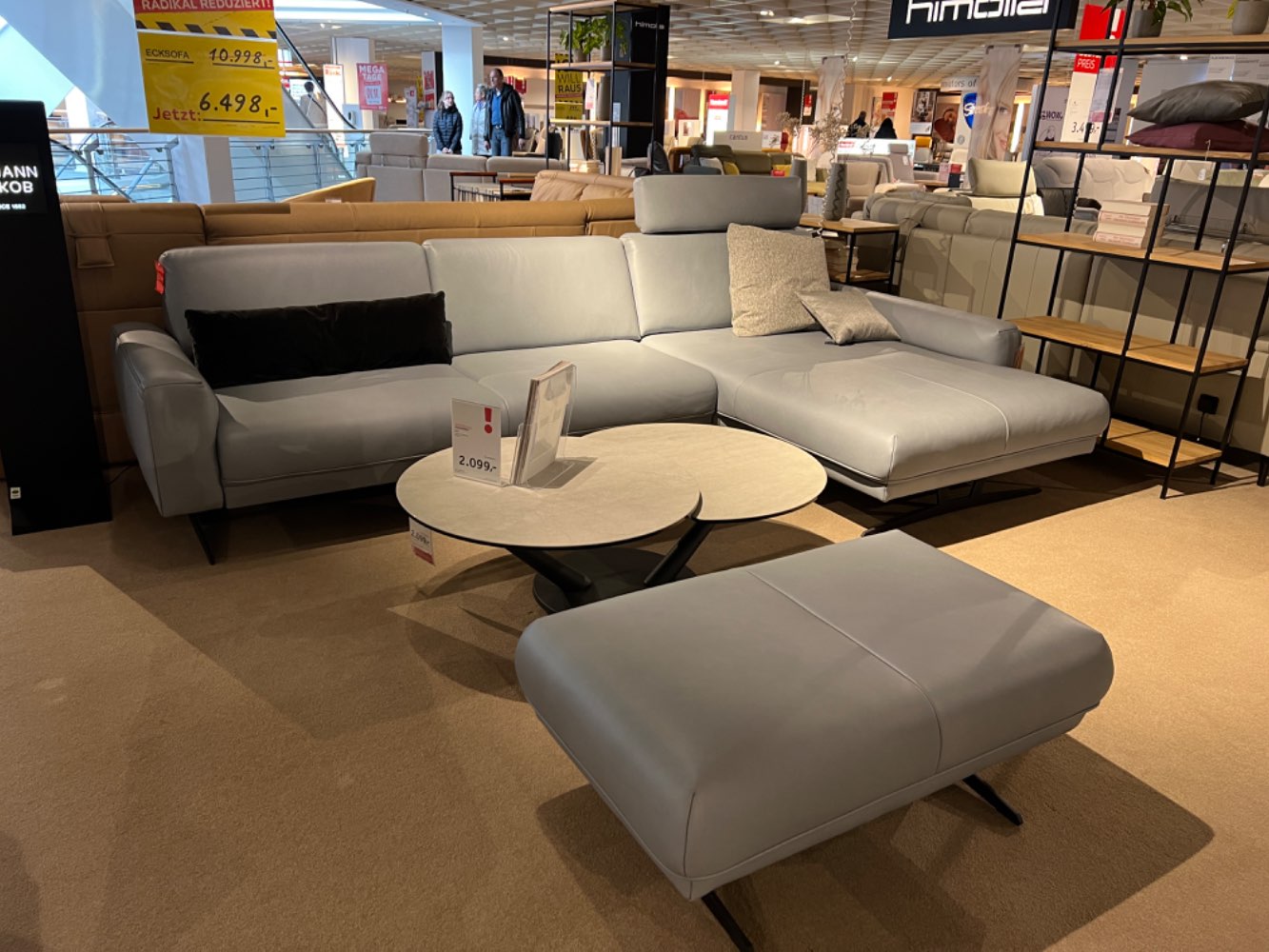 HIMOLLA ECKSOFA INKL HOCKER  ECHTLEDER HELLBLAU MOTORISCH