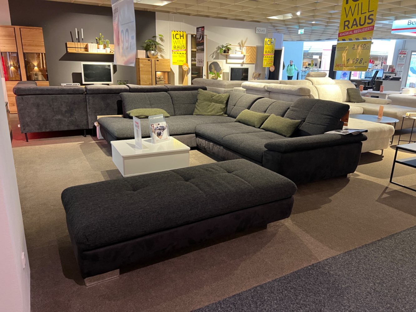 ECKSOFA ANTHRAZIT INKL HOCKER & KOPFTEILVERSTELLUNG