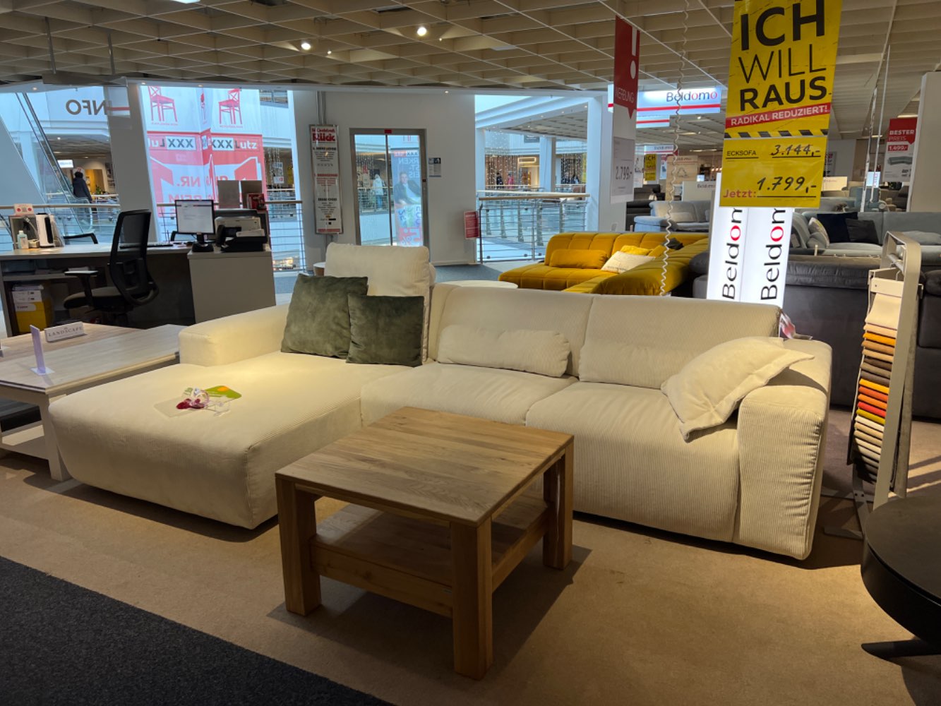 ECKSOFA FEINCORD CREME-BEIGE INKL FUNKTIONEN