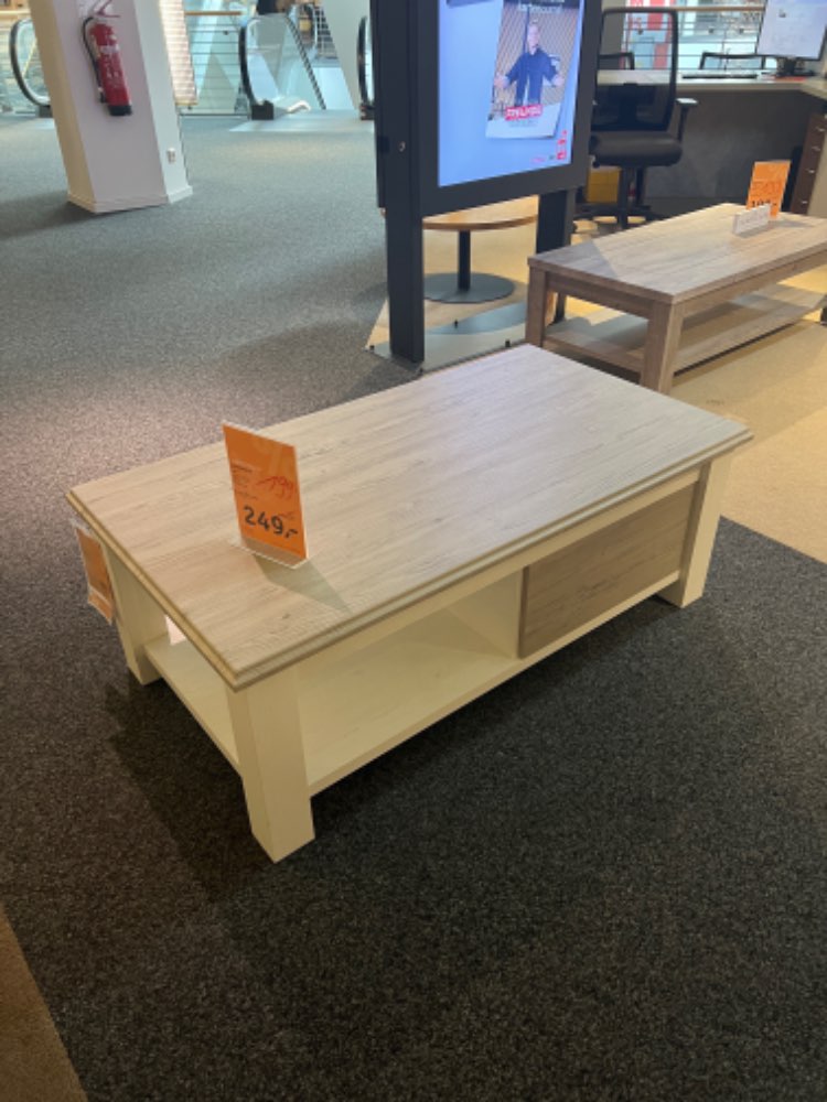 COUCHTISCH PINIEFARBEN & WEIß  INKL SCHUBLADE