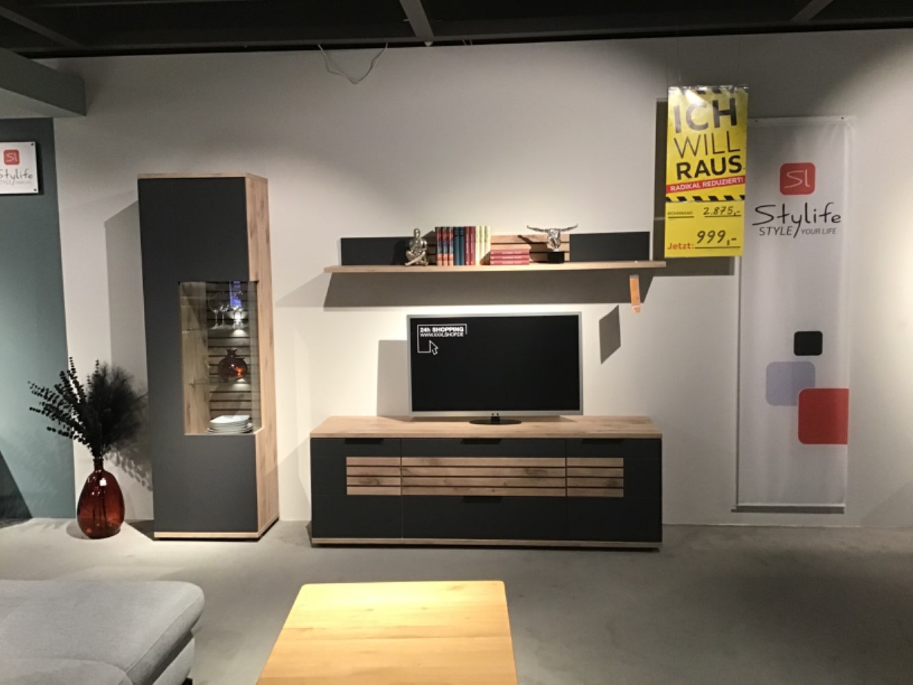 XXXLutz Ausstellungsstück Möbel Wohnwand Santiago Eiche graphit