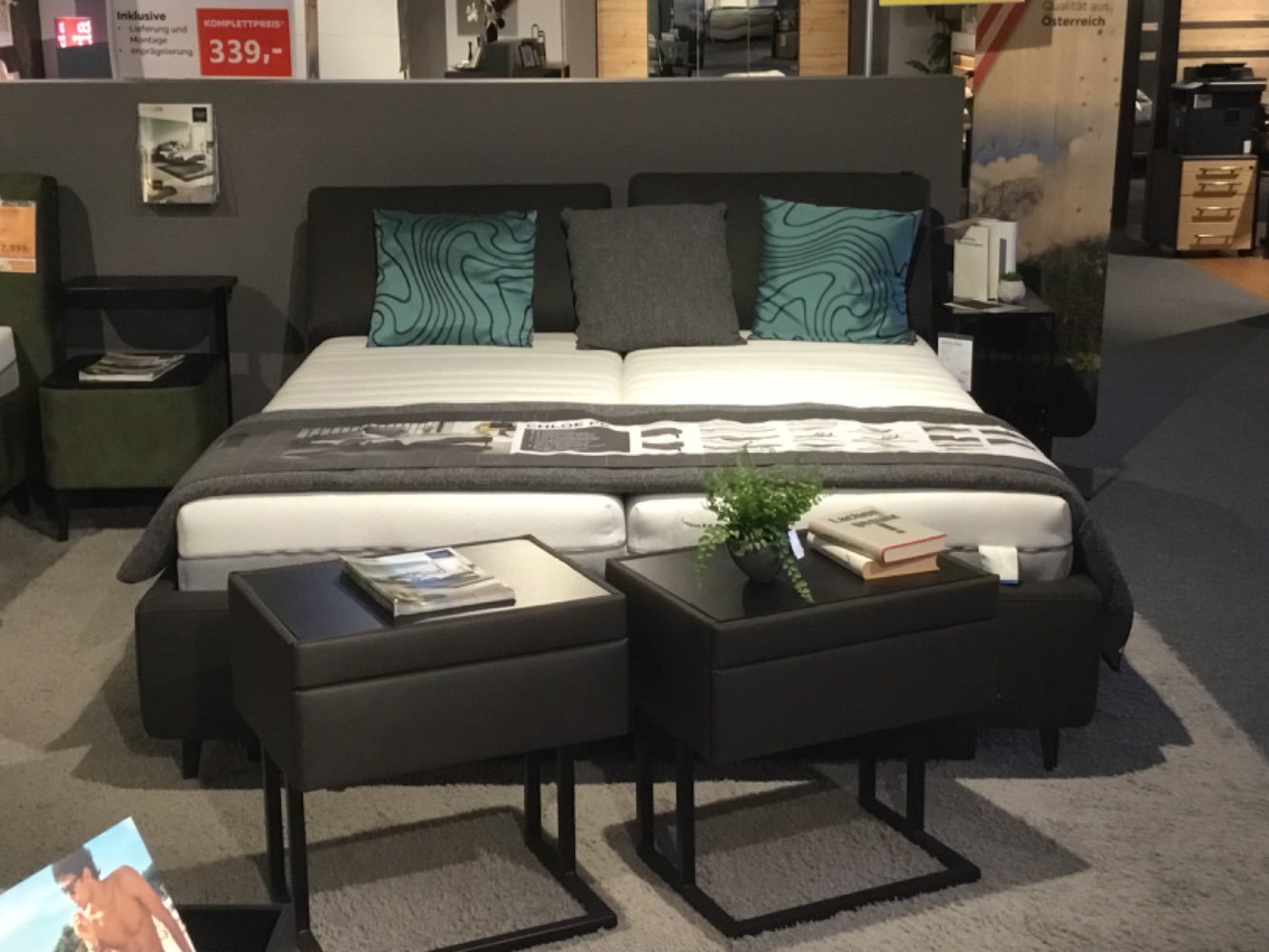 Möbel,Hukla,Polsterbett Chloe,Anthrazit,180×200,Nachttische,XXXL