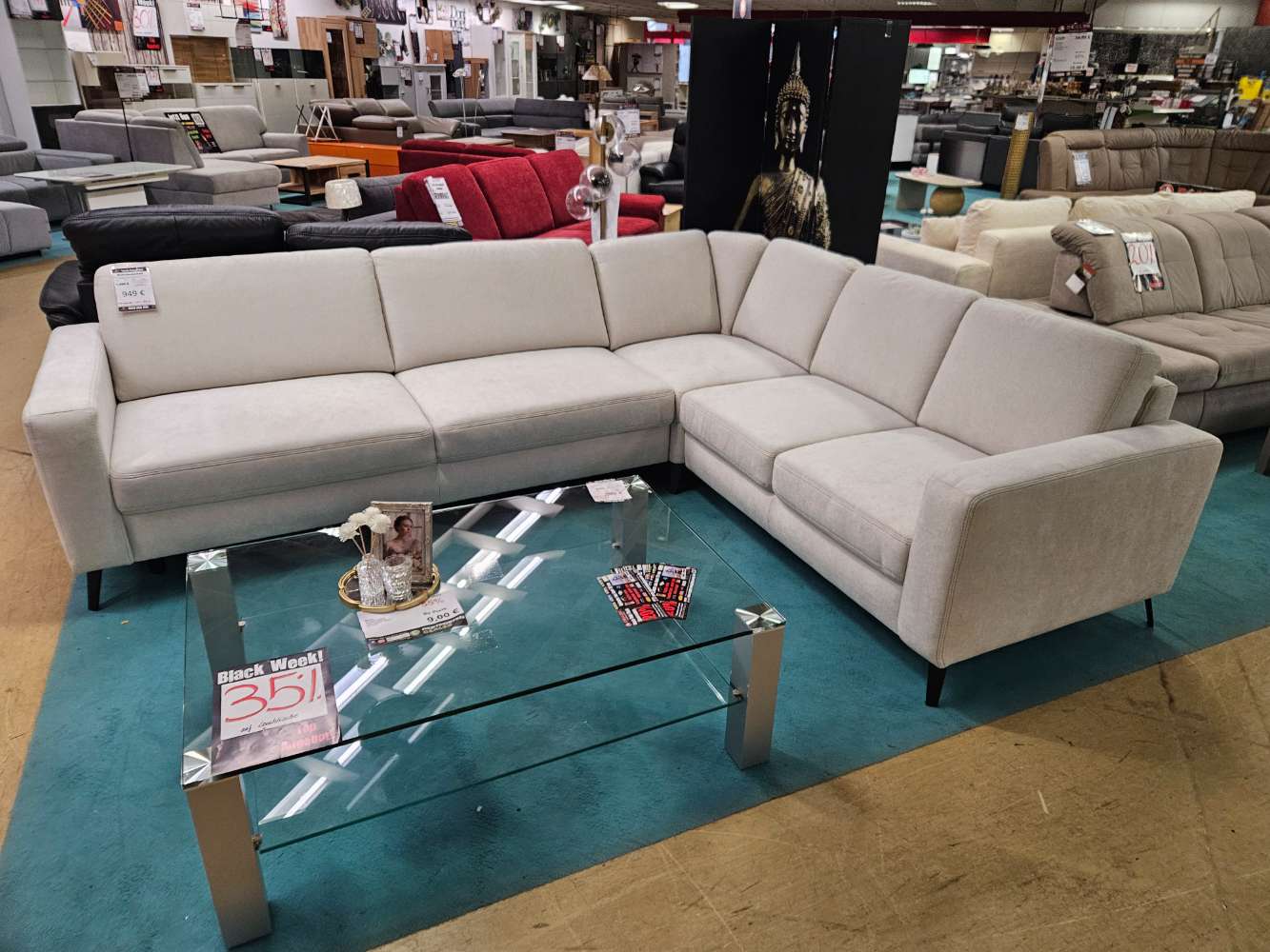 Wohnlandschaft Sofa Couch Flachgewebe Creme statt 1999€