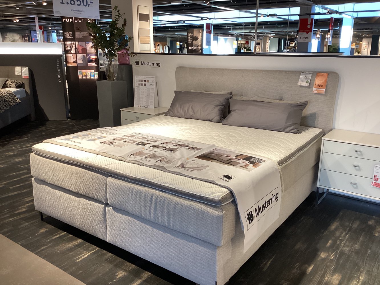 Möbel, Musterring Boxspringbett, Basic, 180 x 200cm, Hellgrau