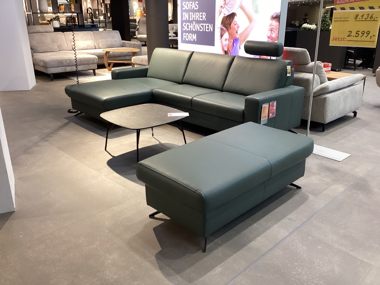 Möbel, Beldomo Ecksofa Perfect + Hocker,165 x 267 cm, grün