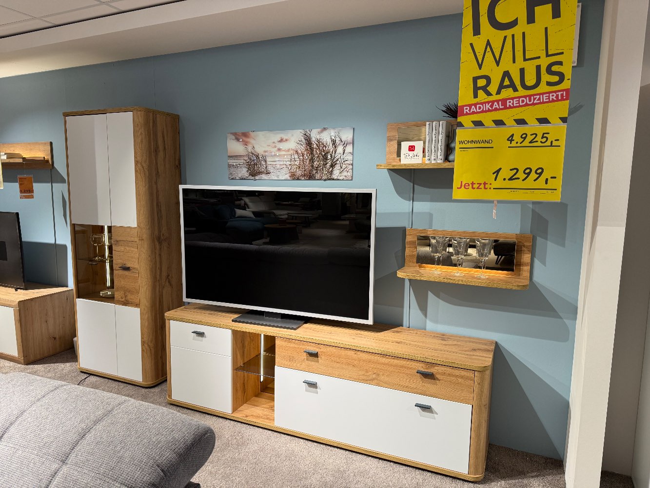 Möbel,xora Wohnwand Perlo II,305x204x45cm,eiche/weiß,XXXLutz