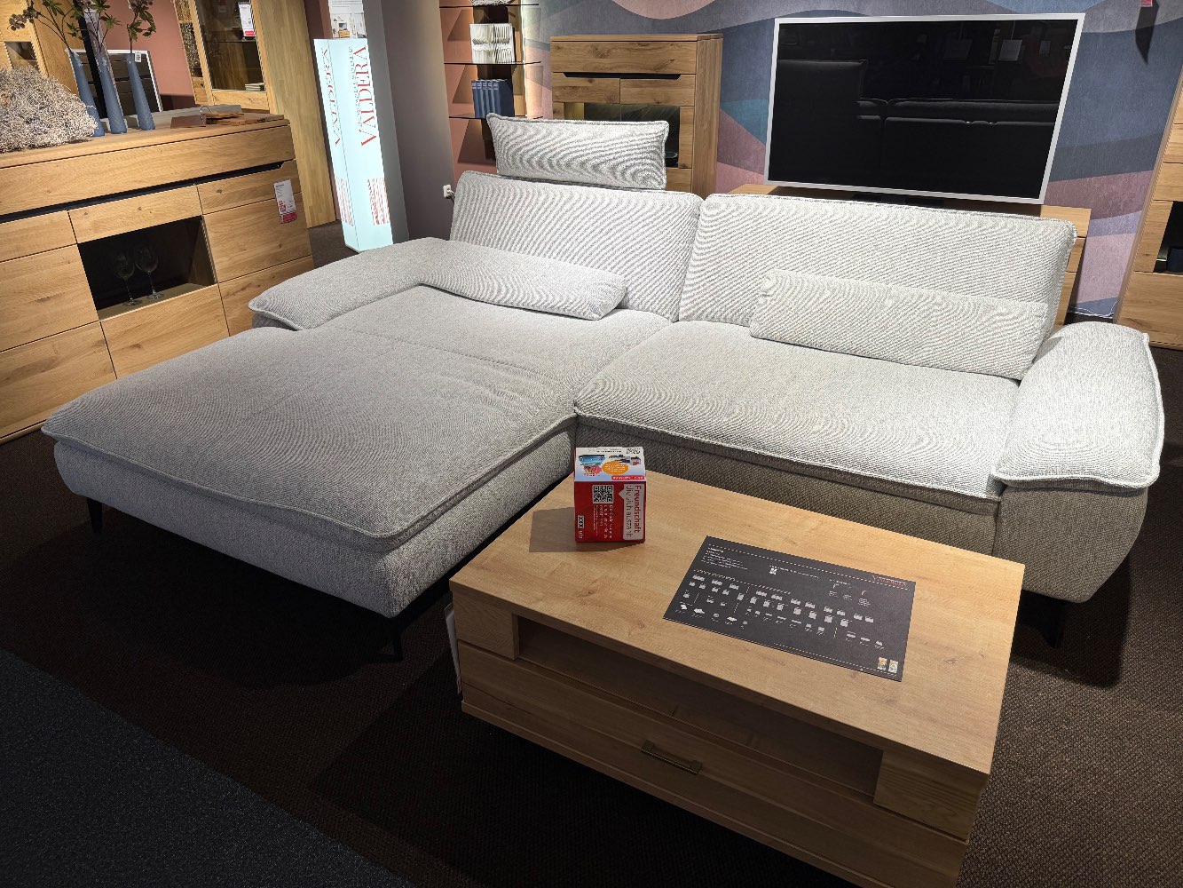 Möbel,VALDERA Ecksofa+Hocker Rhein,197x295cm,ecru,XXXLutz