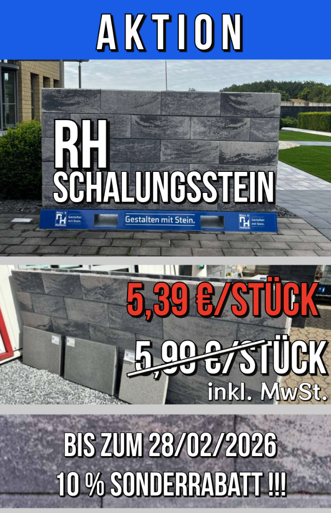 RH-Schalungsstein 50x24x20 cm grau nuanciert Normalstein (1.Wahl)