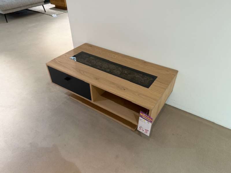 Couchtisch in Wildeiche massiv,  Glas anthrazit