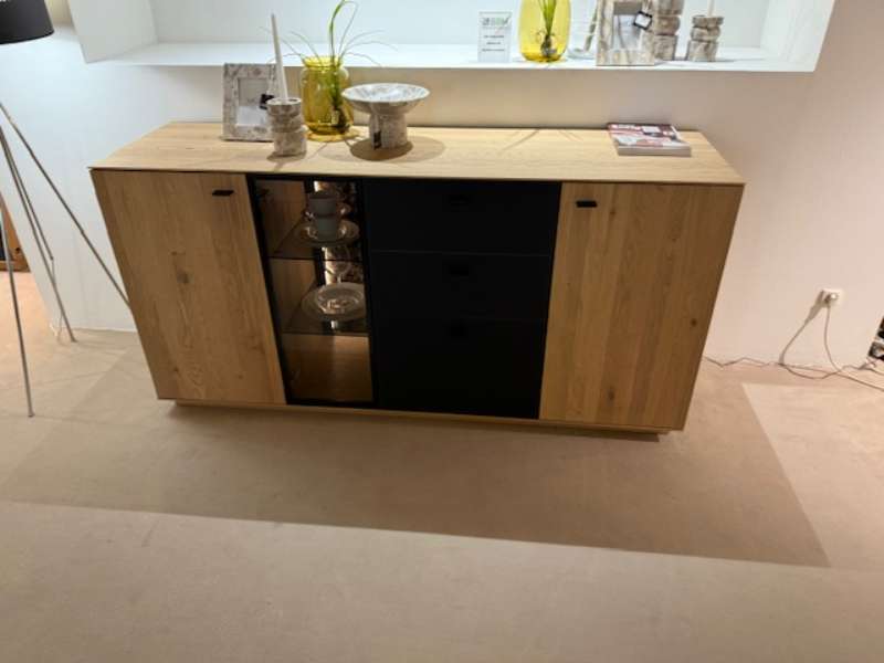 Sideboard in Wildeiche teilmassiv, Glas anthrazit