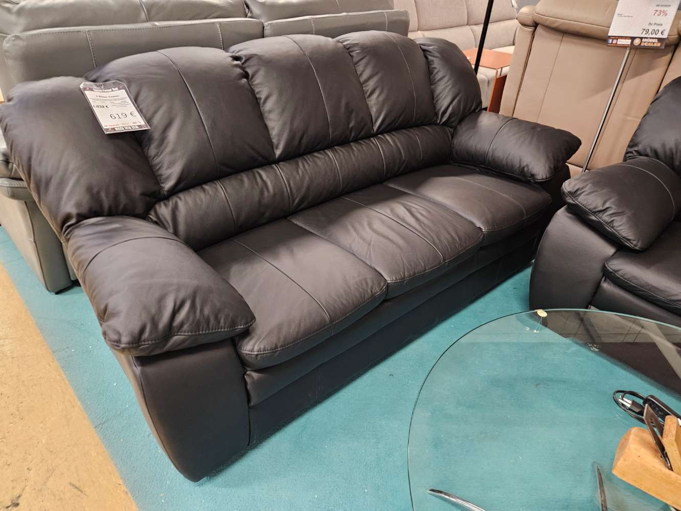 Echtleder Sofa Couch 3 Sitzer Casino Schwarz statt 1032€