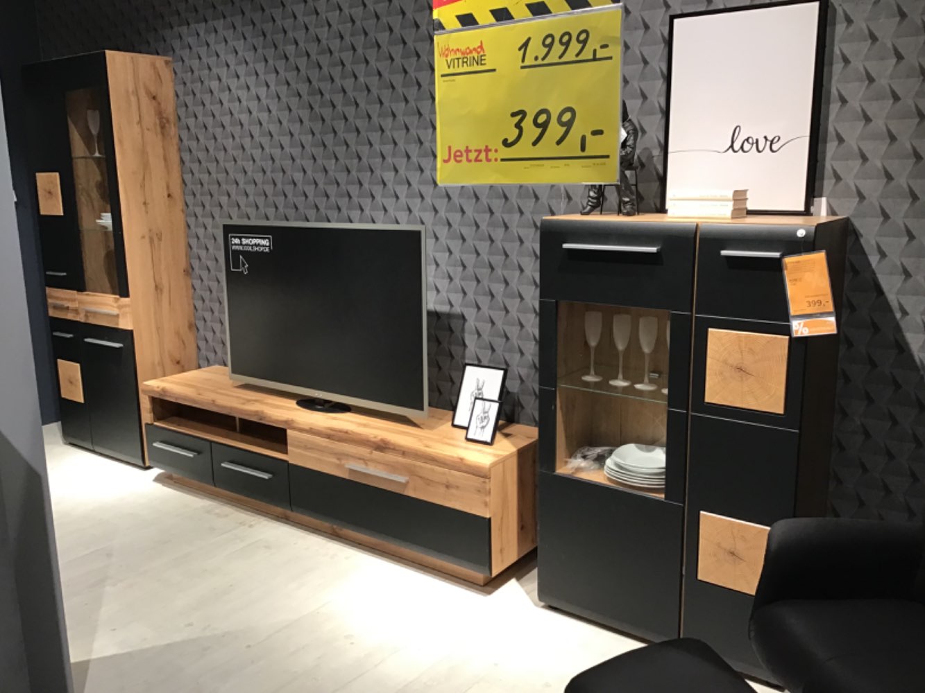 XXXLutz Ausstellungsstück Möbel Wohnwand Siena Eiche schwarz