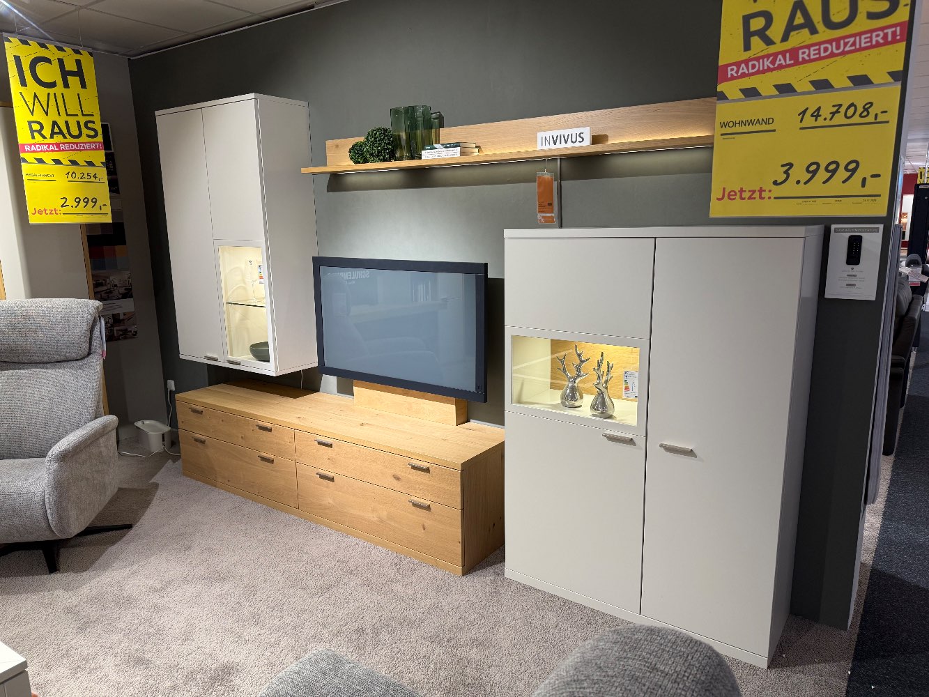 Möbel,INVIVUS Wohnwand Interno,seidengrau,360x222x49cm,XXXLutz