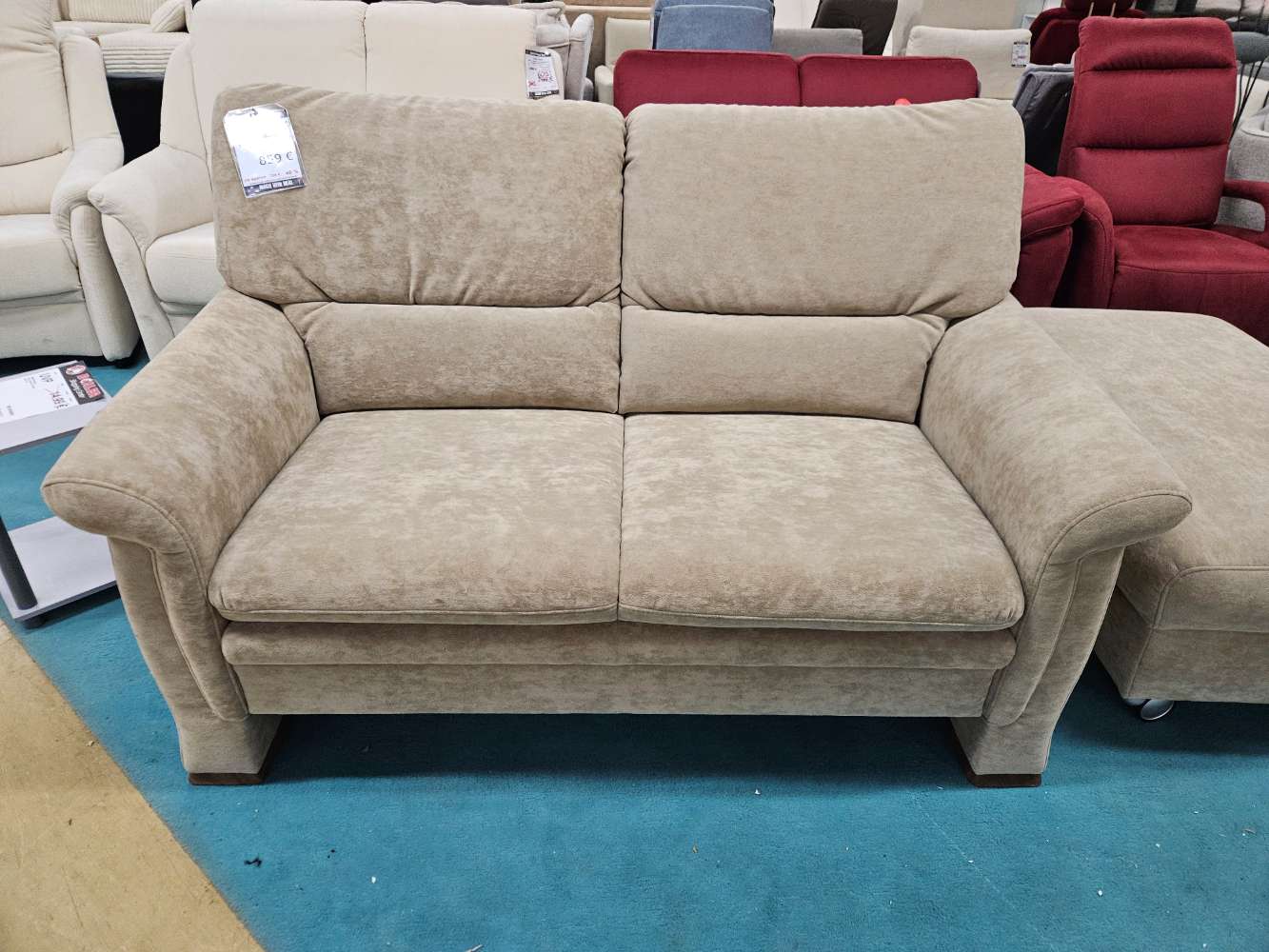 Himolla Schlafsofa Couch mit Hocker Mikrofaser Beige statt 1579€