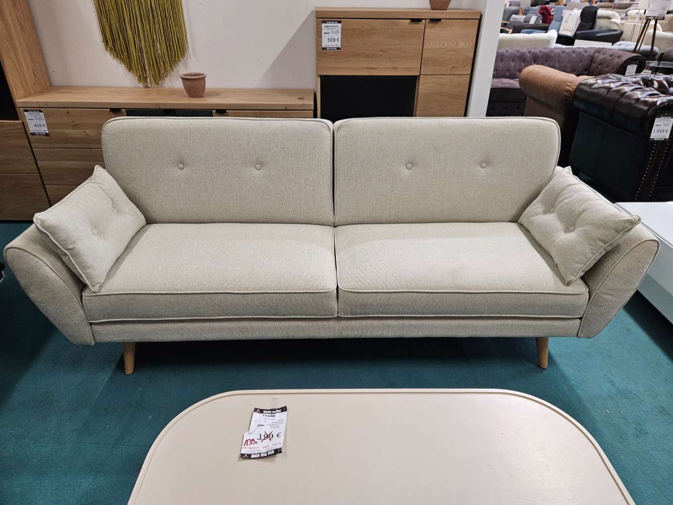 (VE) Schlafsofa Couch Konstantina Flachgewebe Creme statt 489€