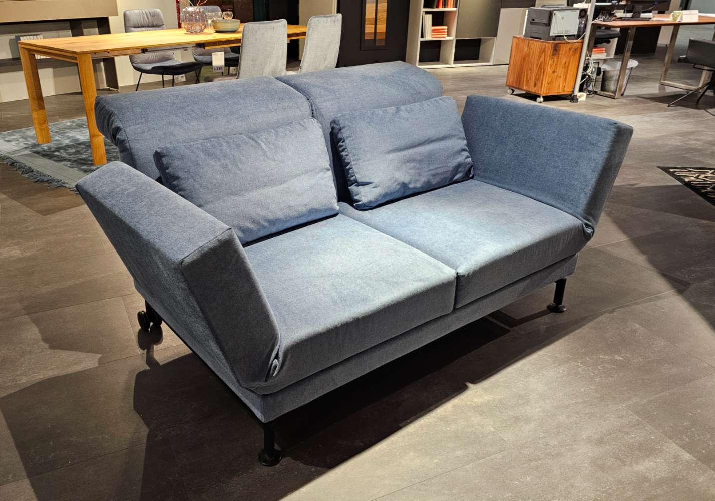 Möbel, Brühl 2-sitzer Sofa Moule mit Relaxfunktion in Stoff blau