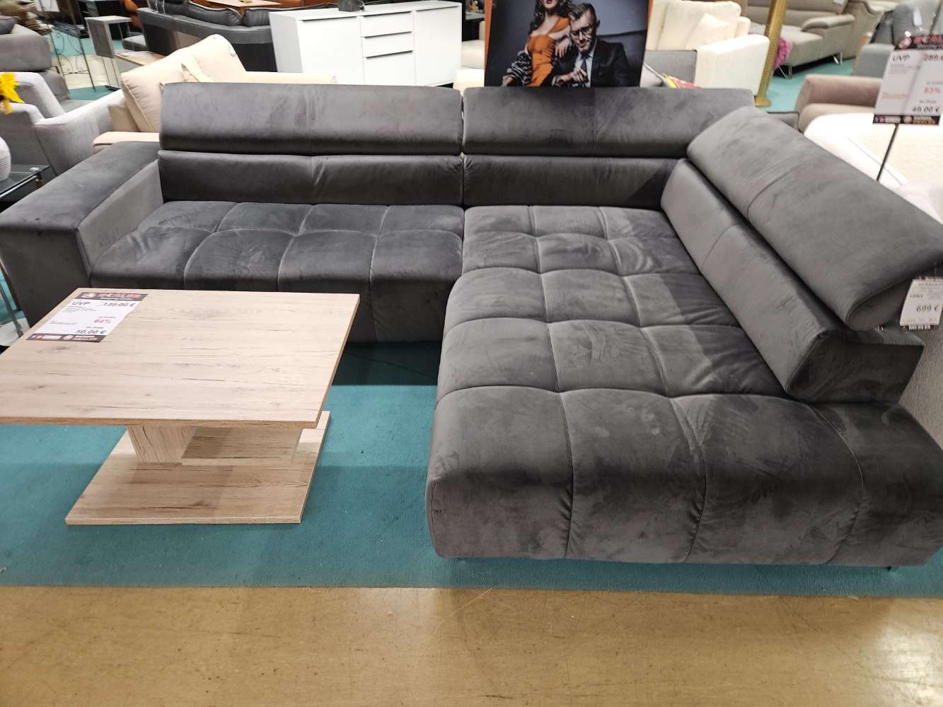 uno Ecksofa Origo Samt Anthrazit statt 1078€