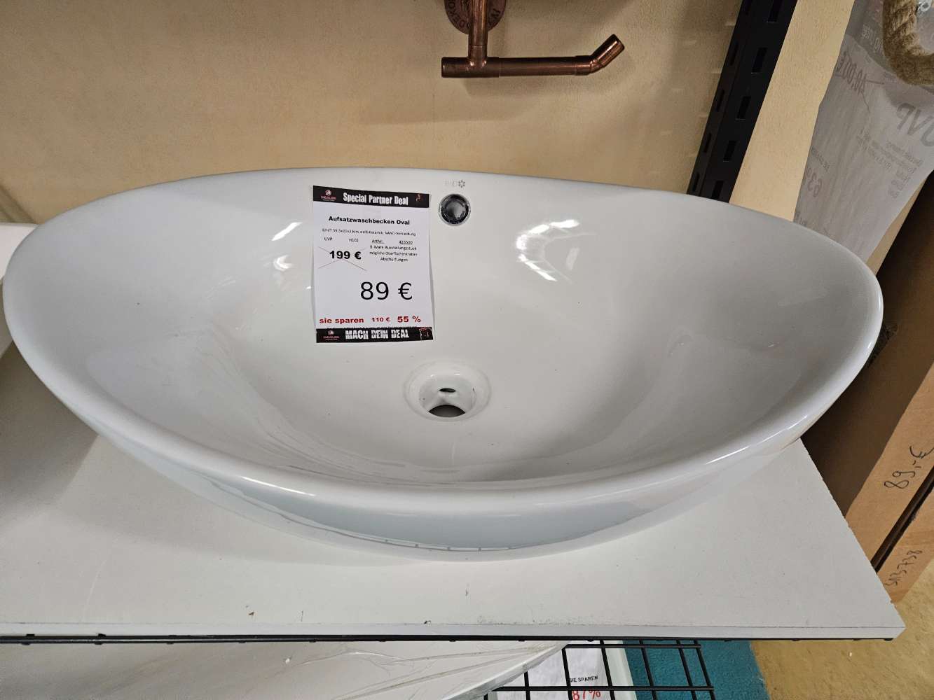 Aufsatzwaschbecken oval weiß Keramik statt 199€