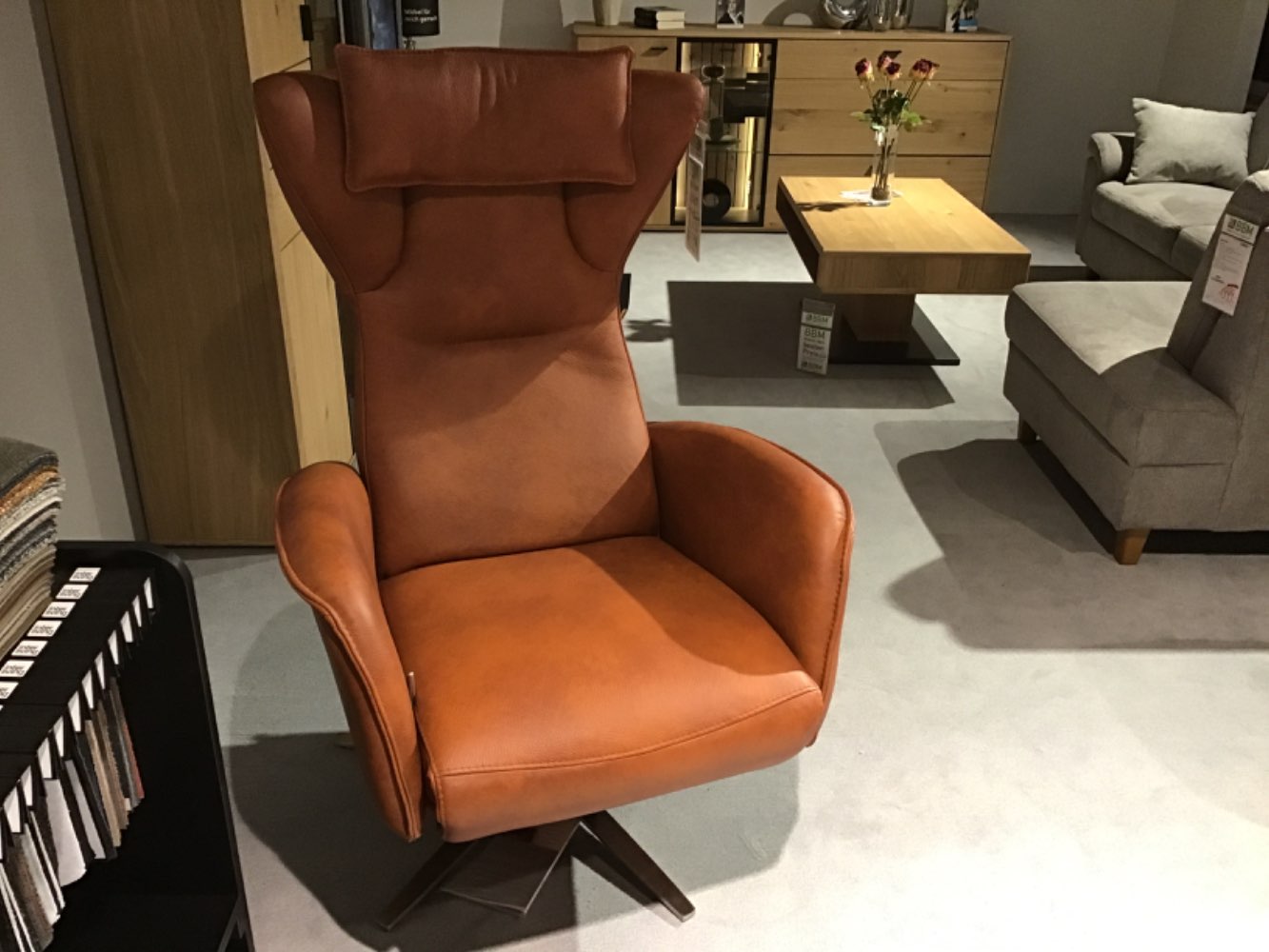 Relaxsessel Leder Cognac farbig,mit Drehfunktion