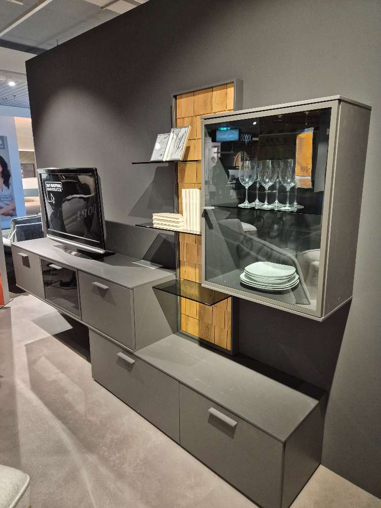 Wohnwand Schiefergrau Lack matt, Eiche massiv XXXLutz Fellbach