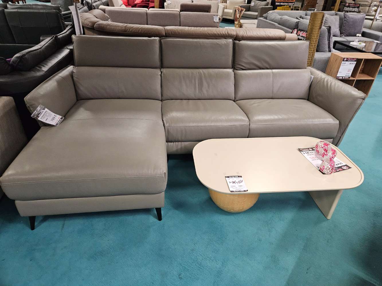 Ecksofa Couch Hedy Leder Taupe elektr. Relaxfunktion statt 1292€