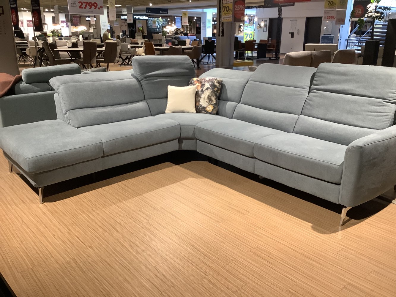 Rundecke Stoffbezug blau grau