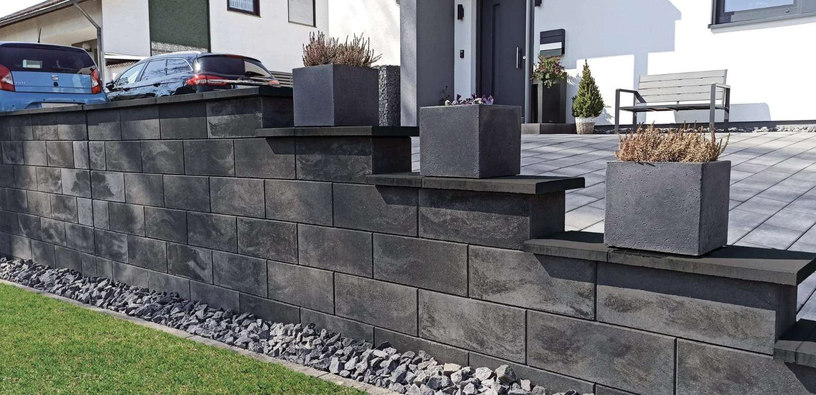 Straight-Mauer anthrazit-nuanciert 50x25x20 cm gefast