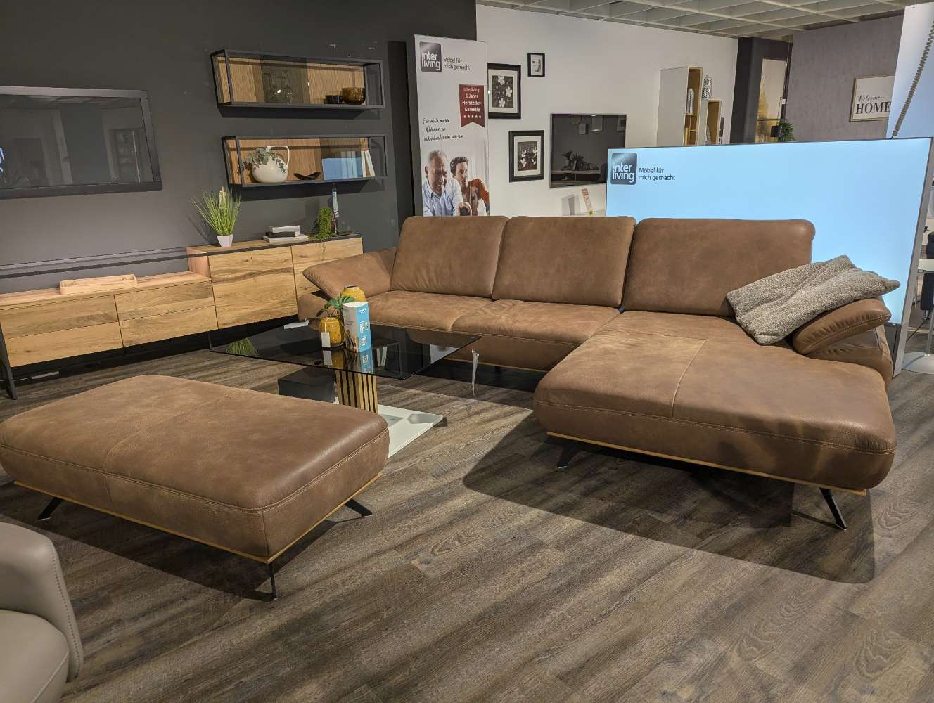 Longchair Garnitur in geschliffenem Leder