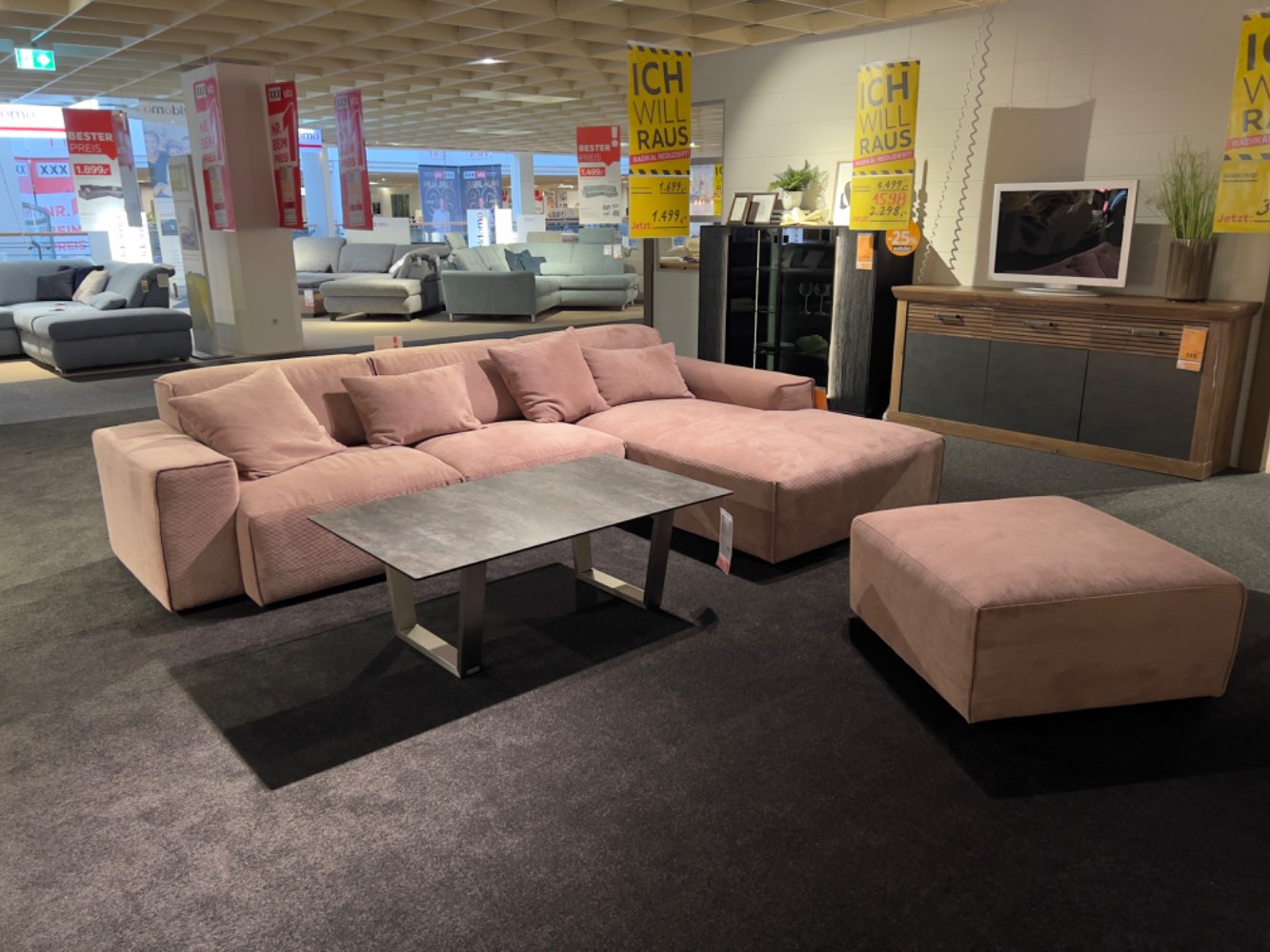 ECKSOFA INKL HOCKER CORD ROSA
