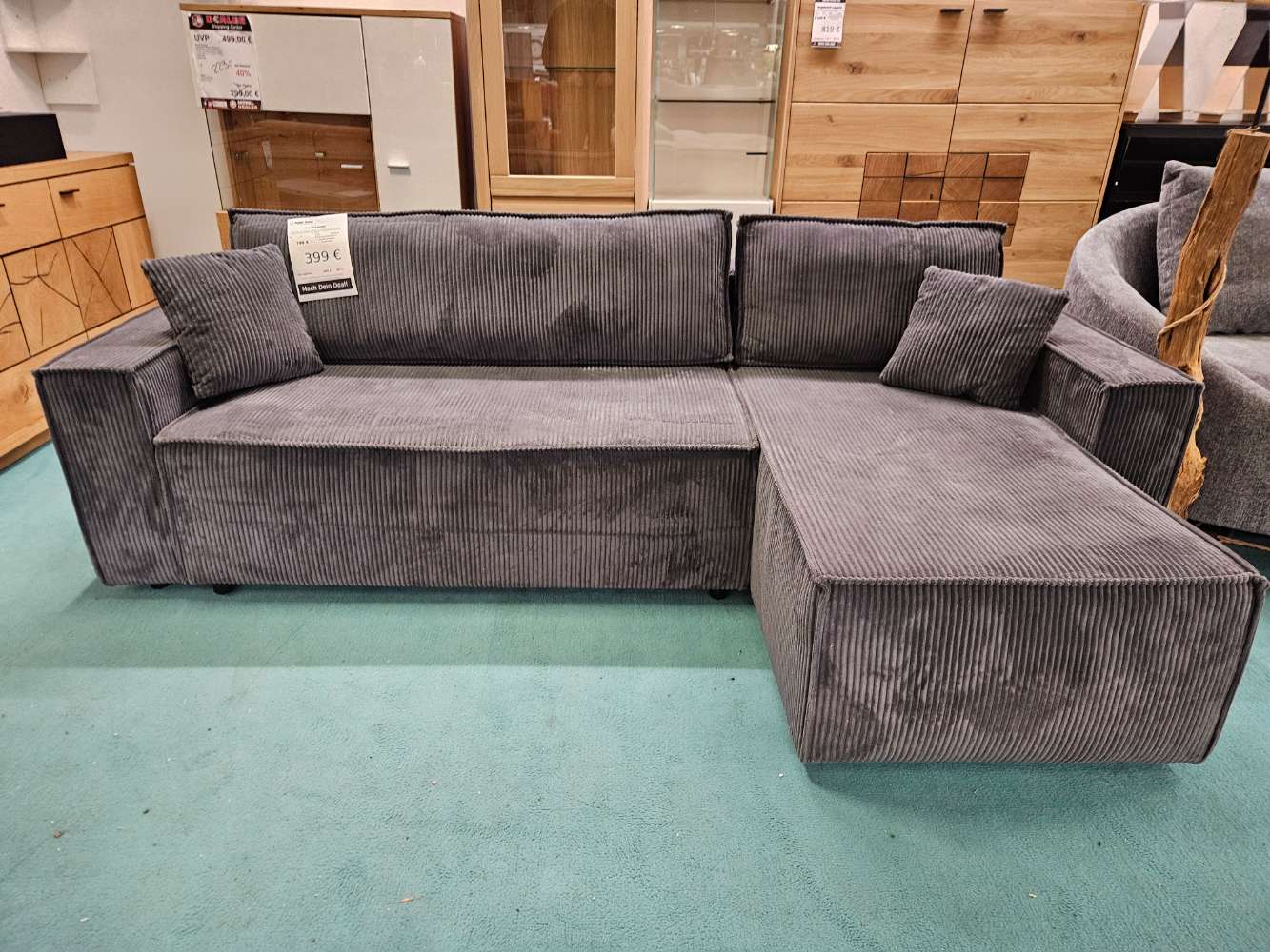 Ecksofa Cassi Cordstoff Anthrazit statt 799€
