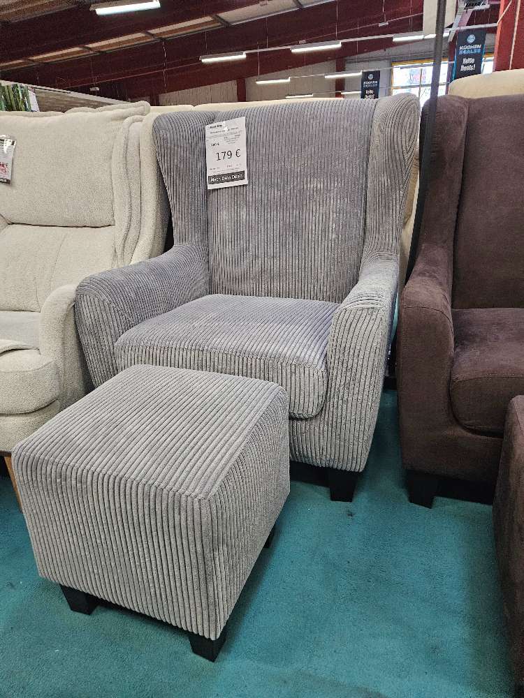 Ohrensessel Chilly mit Hocker Cordstoff Grau statt 299€