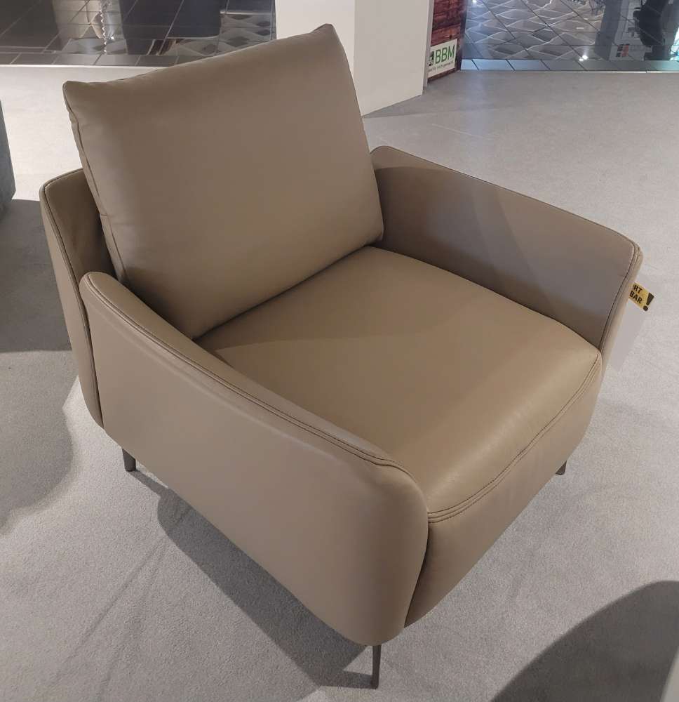 Sessel Echtleder Farbe Cement , Alufuß bronze lackiert