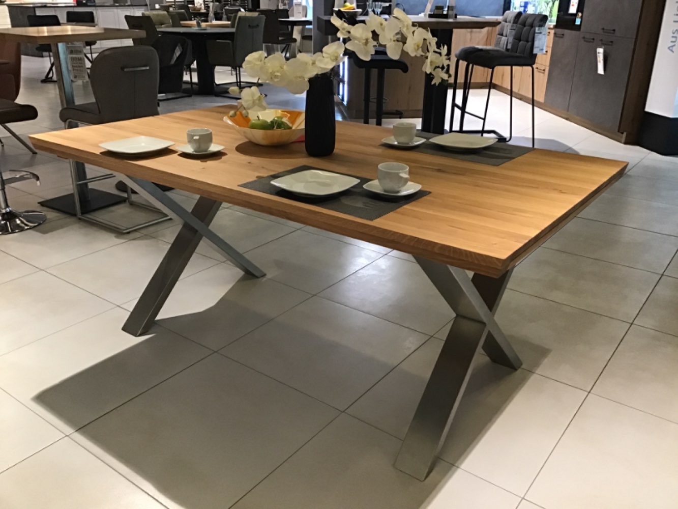 Großer Esstisch ausziehbar Gestell Edelstahl ,Eiche geölt 180×100