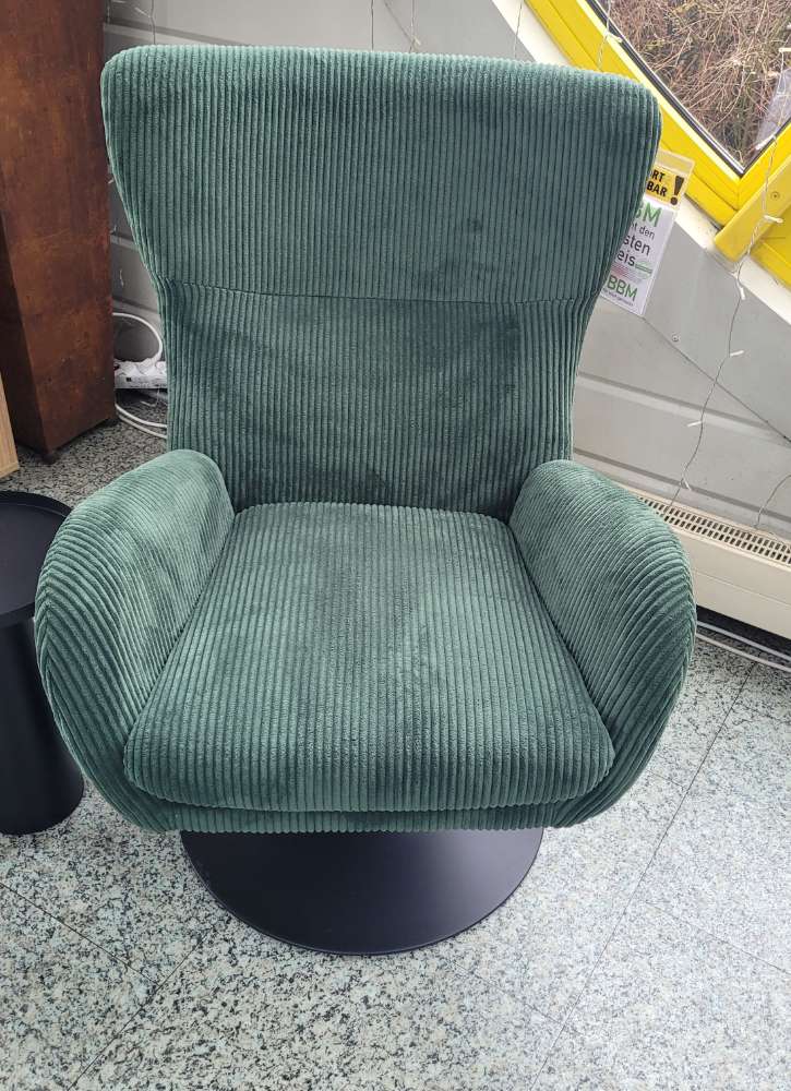 Sessel Cordstoff grün, Trompetengestell Metall schwarz