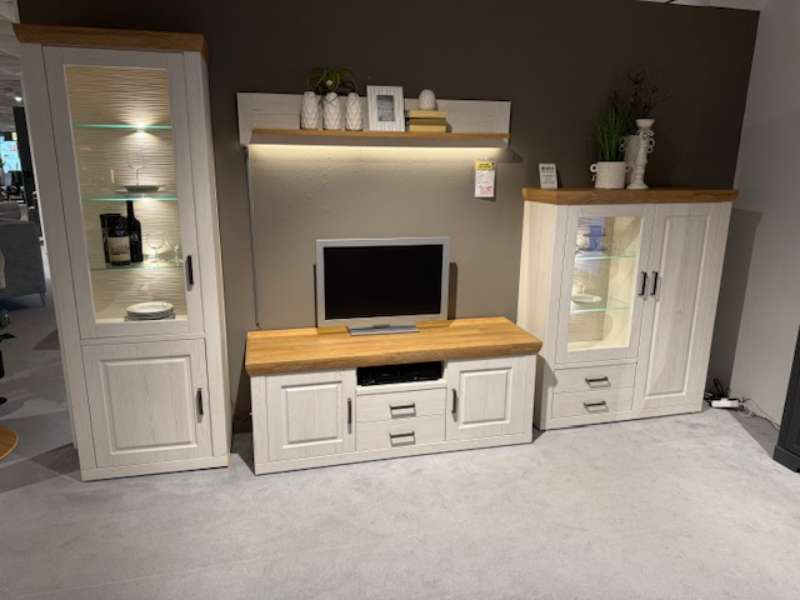 Wohnwände Nachbildung Pinie Aurelio mit Beleuchtung ca 369x210x52