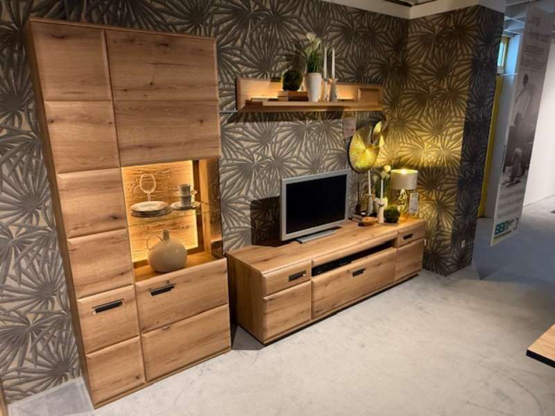 Wohnwand Eiche Evoke Nachbildung mit LED, ca 300x206x50cm