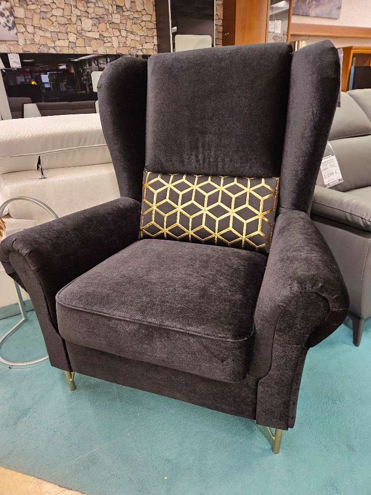 Sessel Reybia Mikrofaser Schwarz Gold statt 869€