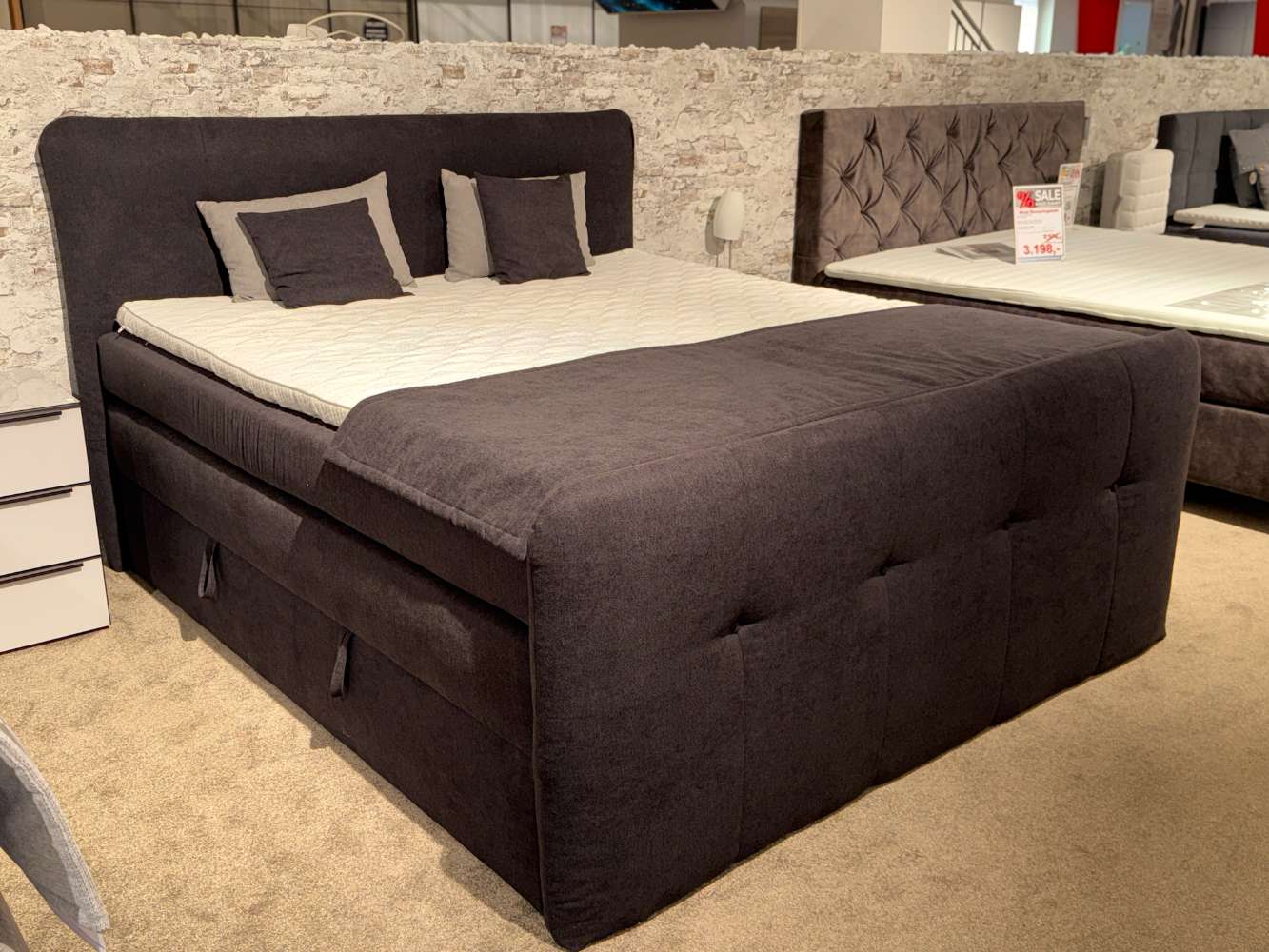 Boxspringbett m. Stauraum, TTFK und KS-Matratze H4 undGel-Topper