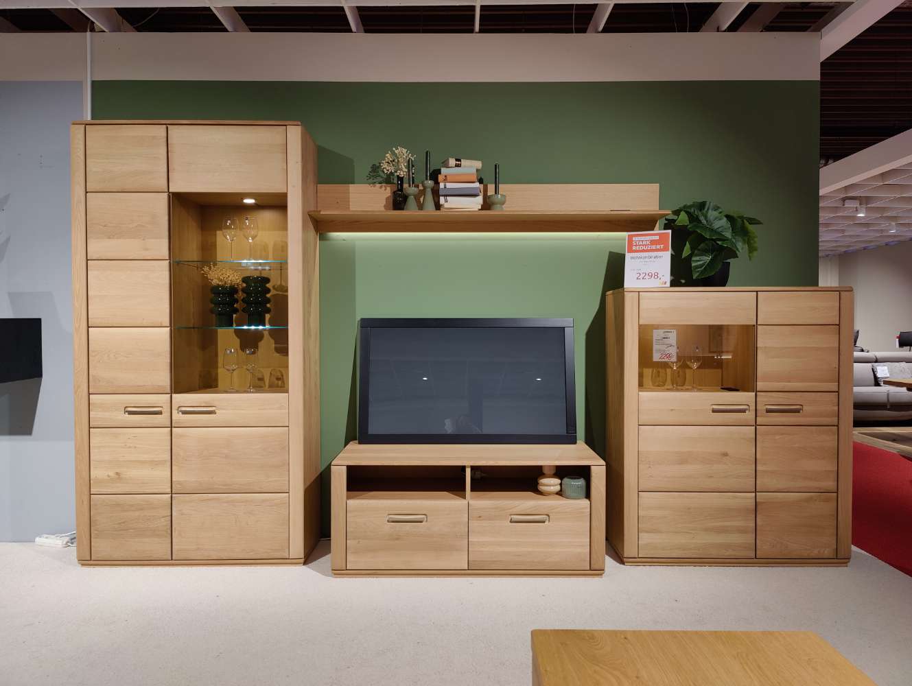 Wohnwand – 357 cm – Wohnkombi – Sena – Eiche bianco – Anbauwand