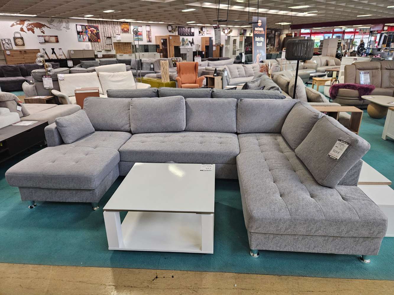 Wohnlandschaft Sofa Couch Flachgewebe Grau statt 999€