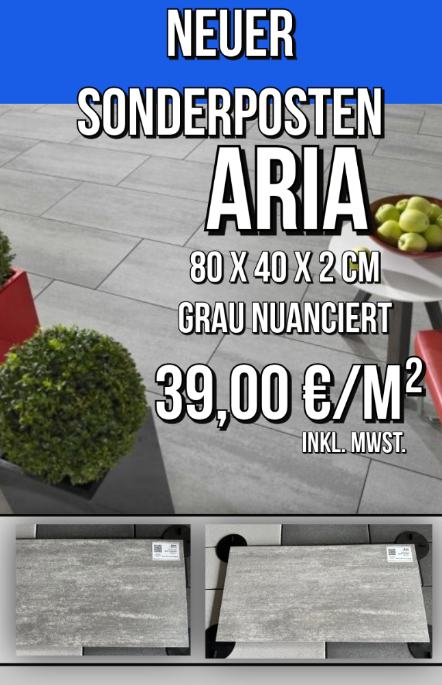 Aria Keramik 80x40x2 cm grau nuanciert (Restposten)