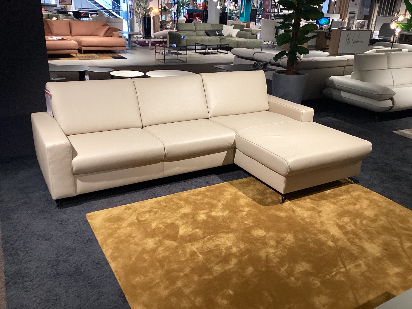 Garnitur „Syrakus“, Lederbezug beige, Sitz Federkern