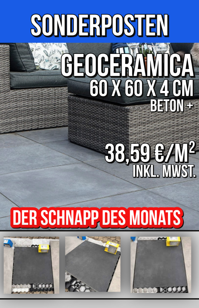 GeoCeramica 60x60x4 cm Pure Cendre Feu (2.Wahl)